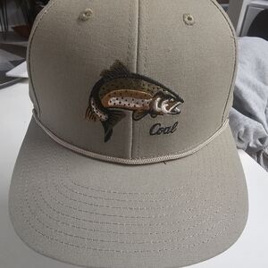 Coal Headwear snapback hat in a light khaki/tan  with embroidered trout fish